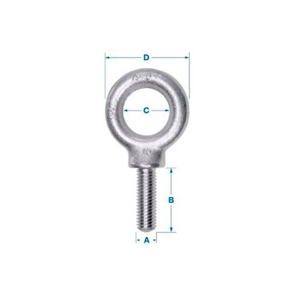 Eye Bolt With Shoulder, 1/2"-13, 1 in Shank, 1.1875 in ID, Carbon Steel, Zinc Plated